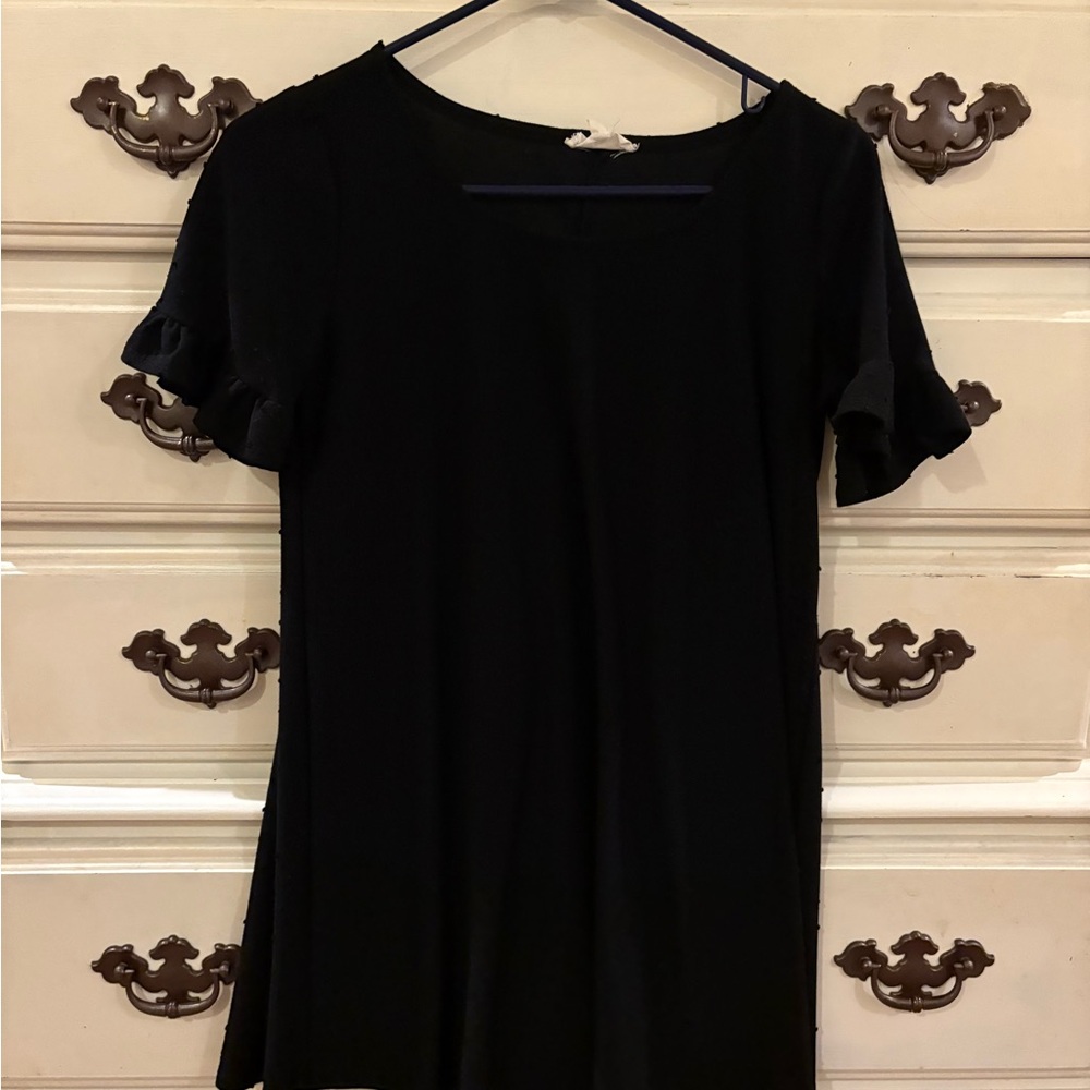 Elegant Black Ruffle Sleeve Mini Dress